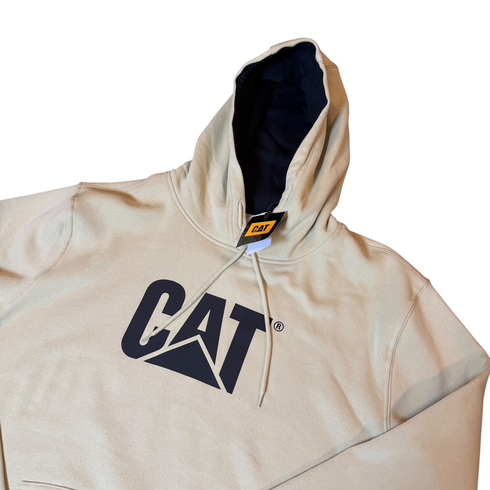 CAT Pullover Hoodie Mens XL Marsh Beige New Fleece Lined Cotton Blend Sweatshirt - Picture 2 of 4